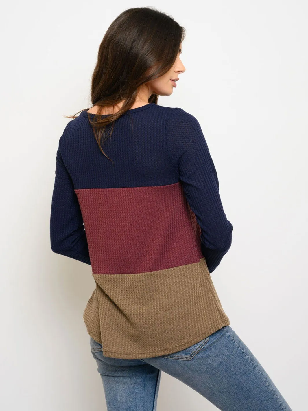 WOMEN'S LONG SLEEVE FRONT POCKET COLORBLOCK TOP