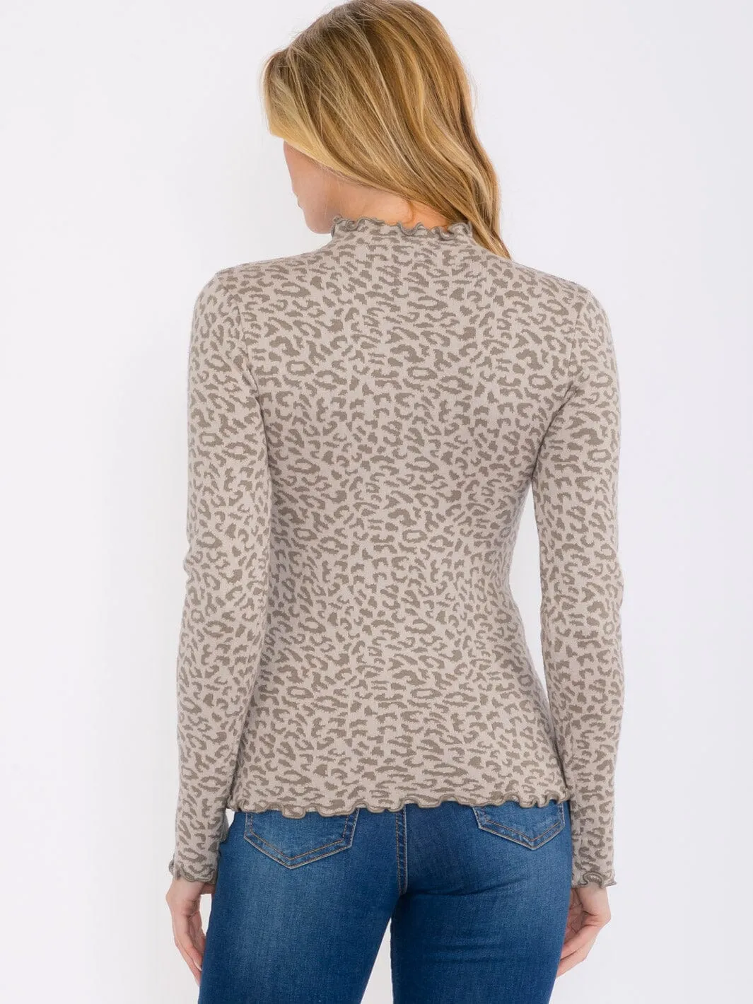 WOMEN'S LONG SLEEVES MOCK NECK ANIMAL PRINT TOP