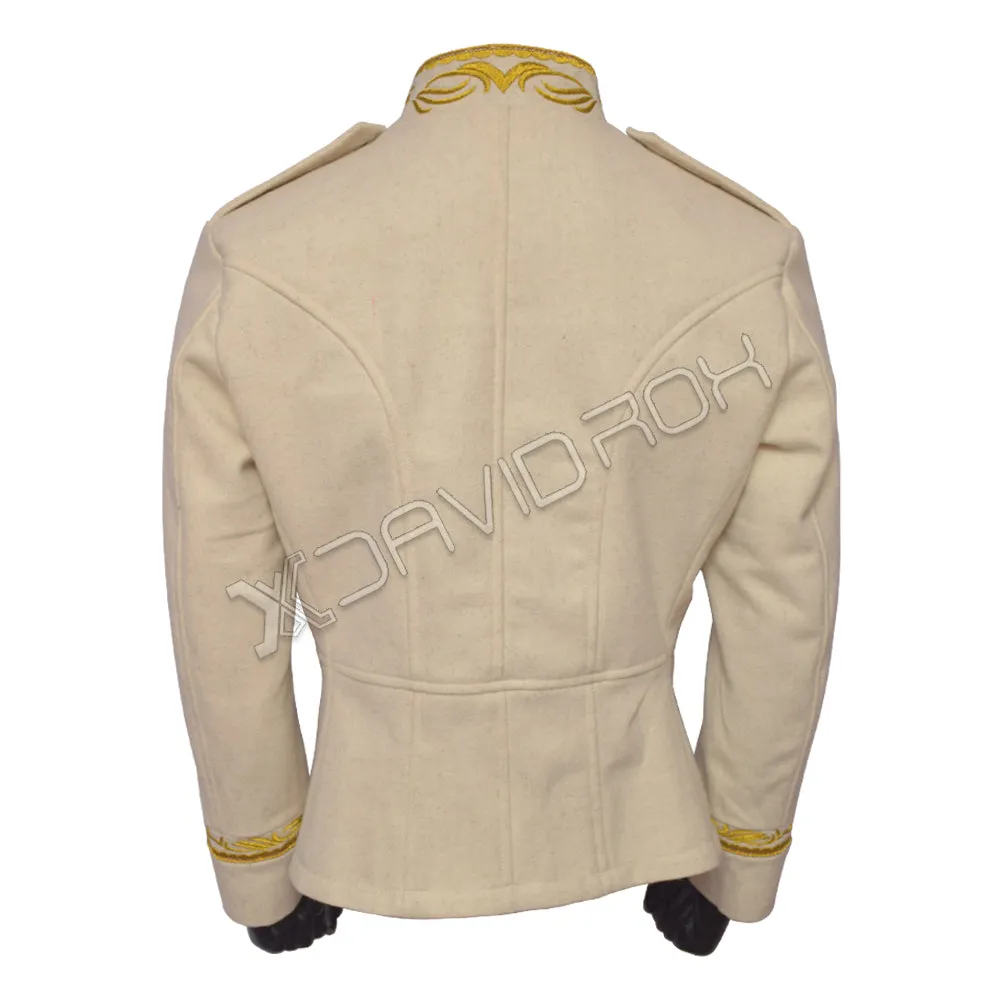 Women’s Military Army Band Zipper Jacket in Off-White Wool