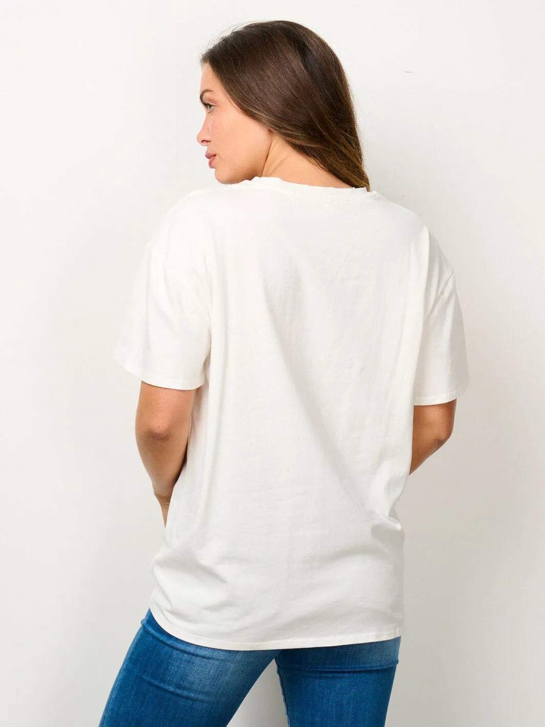 WOMEN'S SHORT SLEEVE GRAPHIC DISTRESSED TOP