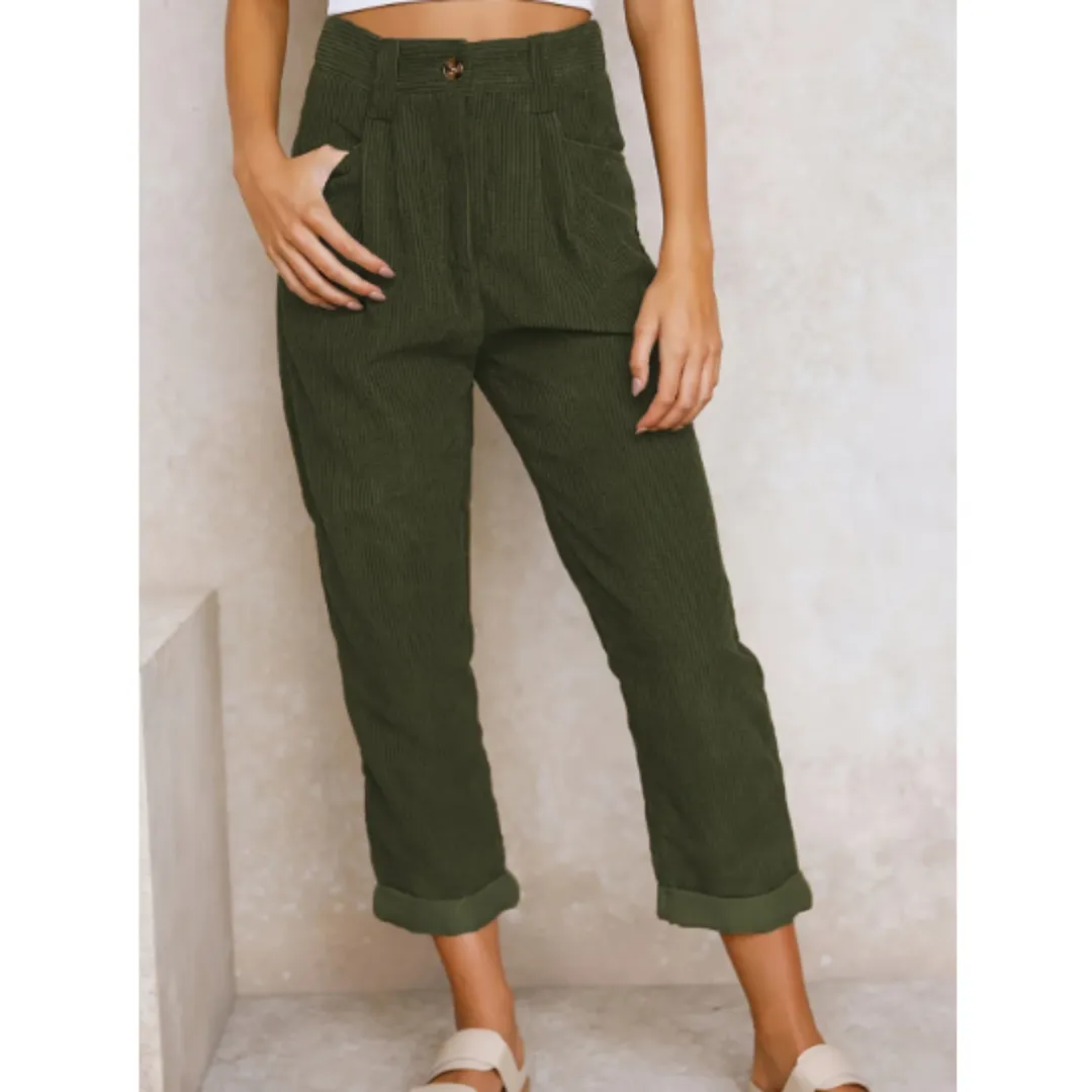 Women's Summer High Waisted Corduroy Pants | Cropped