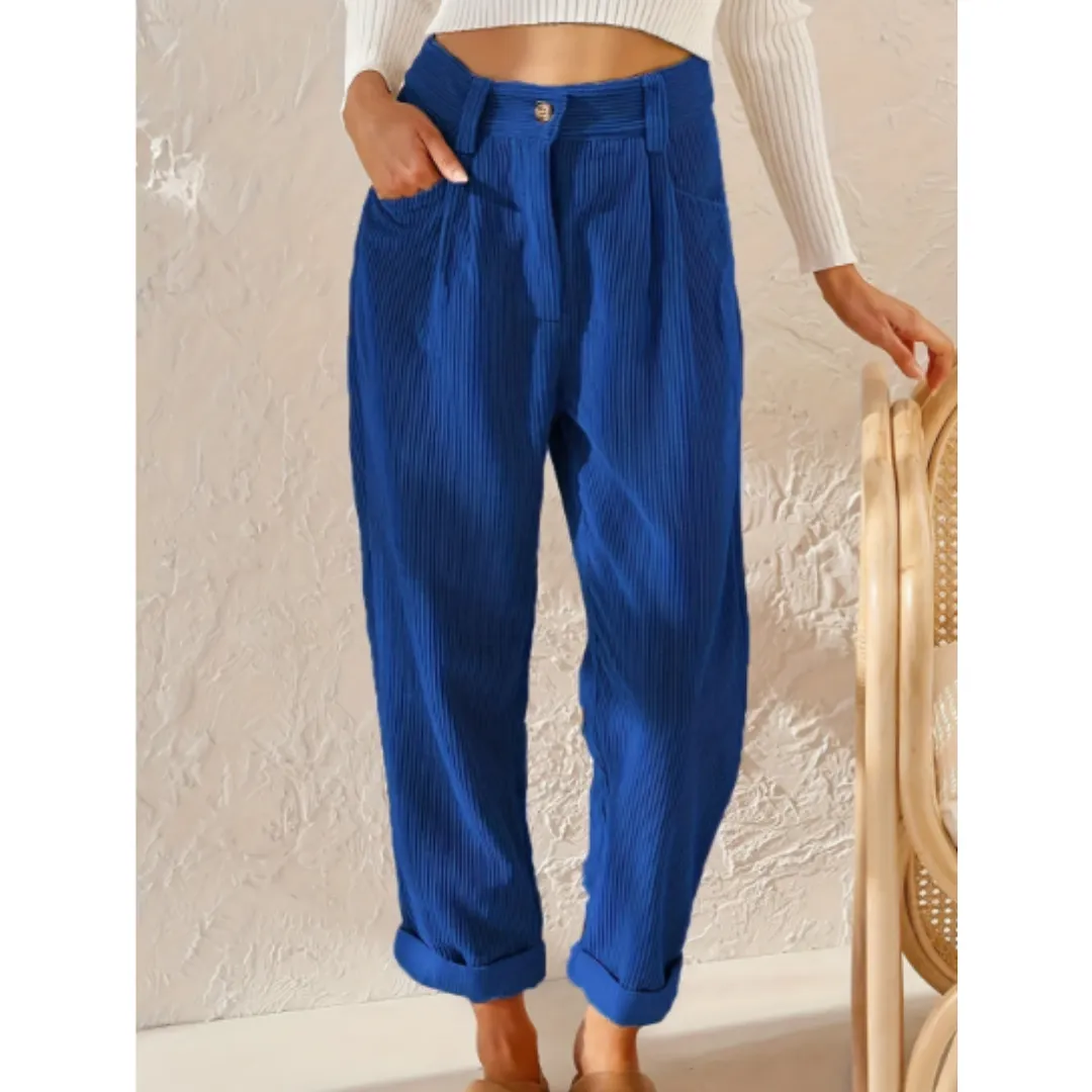 Women's Summer High Waisted Corduroy Pants | Cropped