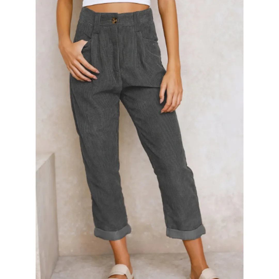Women's Summer High Waisted Corduroy Pants | Cropped