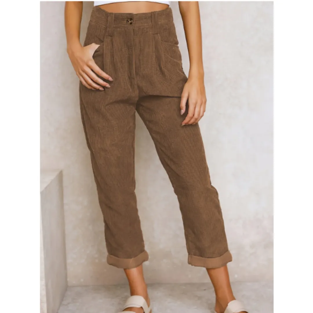 Women's Summer High Waisted Corduroy Pants | Cropped