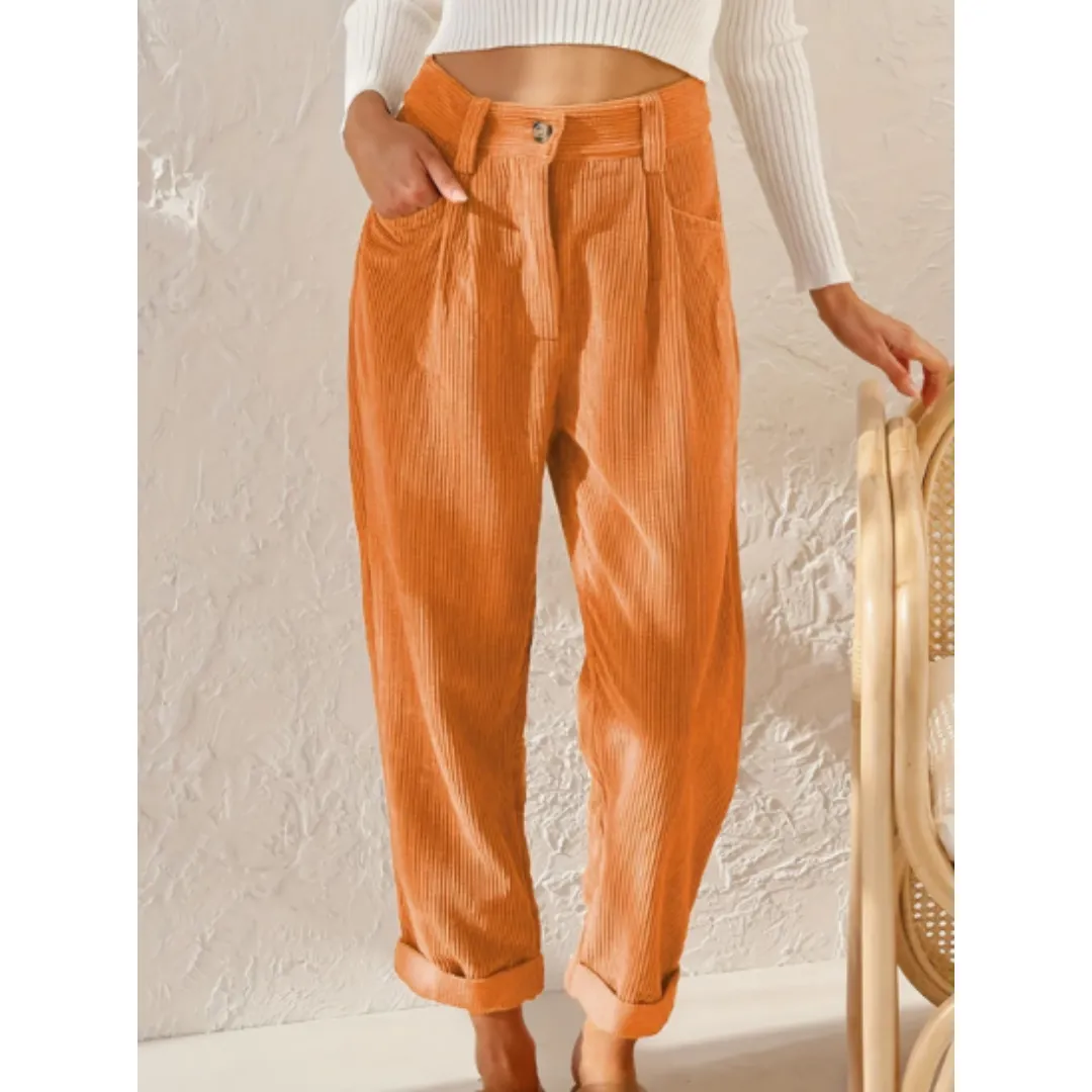 Women's Summer High Waisted Corduroy Pants | Cropped