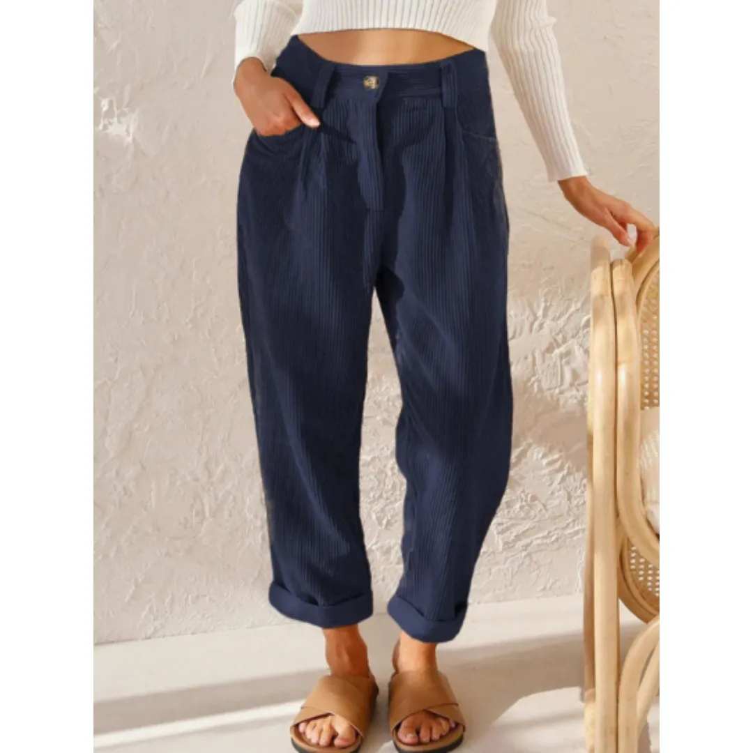 Women's Summer High Waisted Corduroy Pants | Cropped