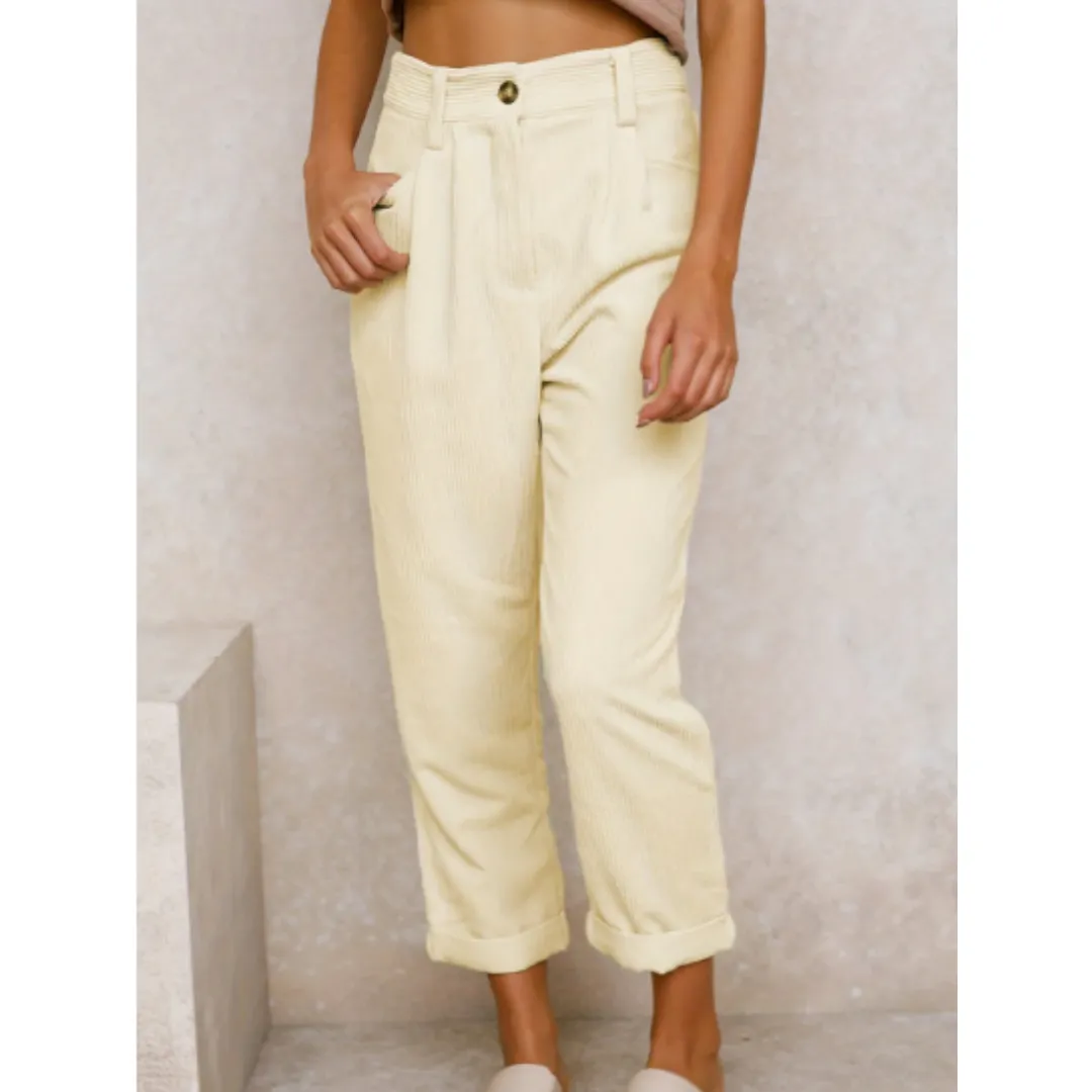 Women's Summer High Waisted Corduroy Pants | Cropped