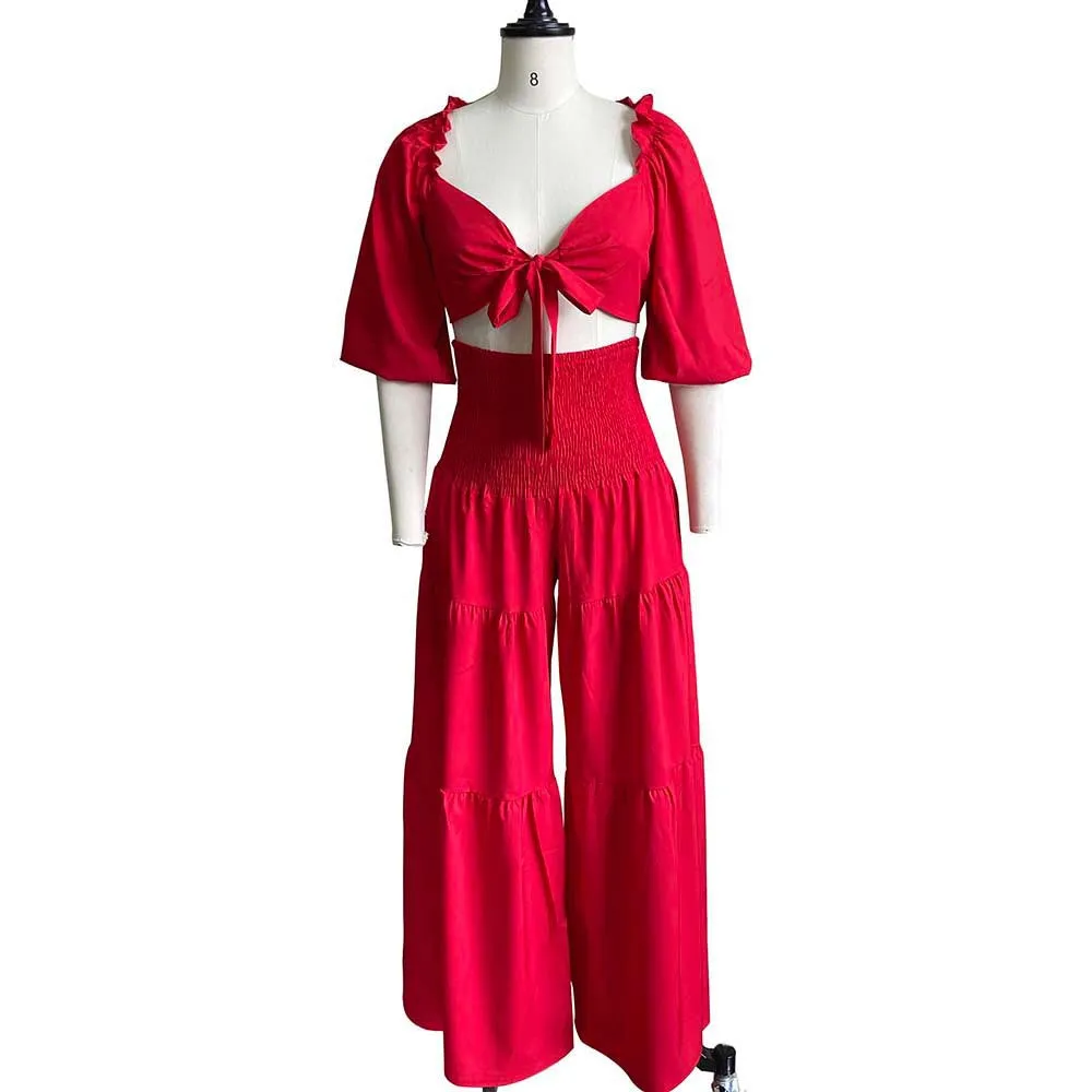 Women's Two Piece Cropped Top and Loose fitting Pants Set