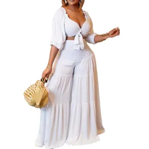 Women's Two Piece Cropped Top and Loose fitting Pants Set
