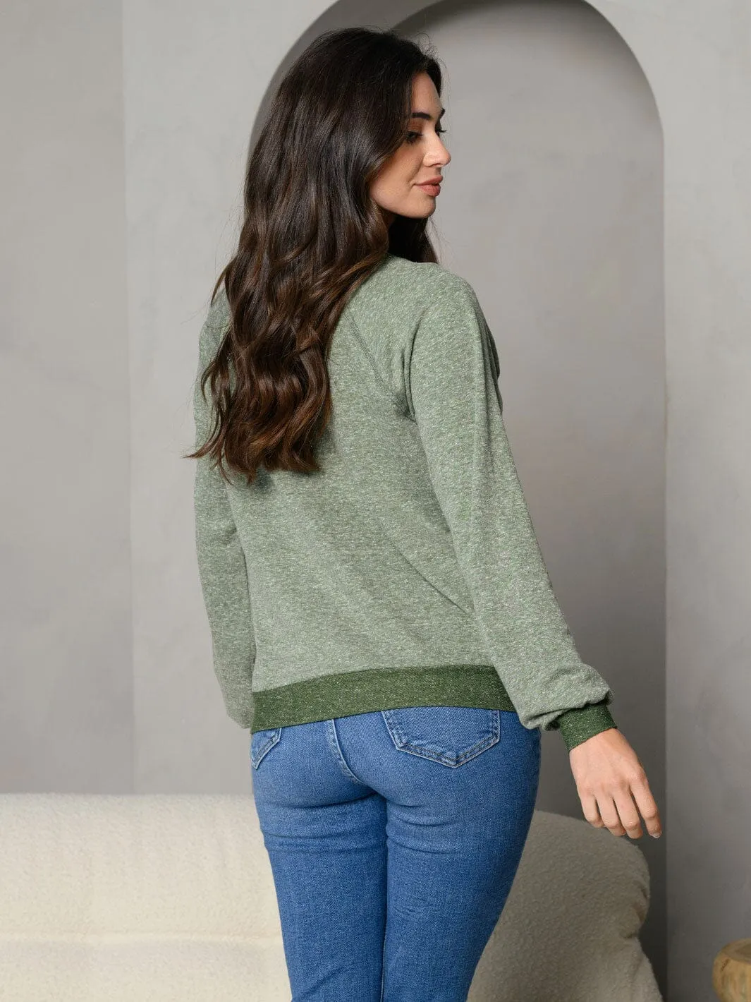 WOMEN'S V-NECK COLORBLOCK LONG SLEEVE TOP