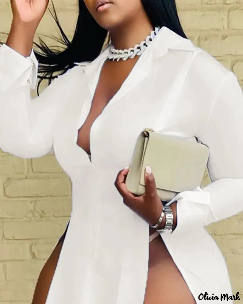Xieyinshe - Asymmetric Long Sleeve Slit Casual Top