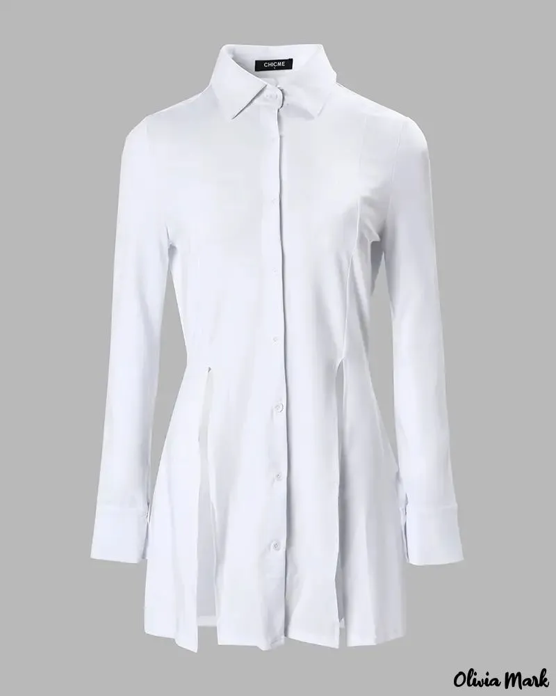 Xieyinshe - Asymmetric Long Sleeve Slit Casual Top