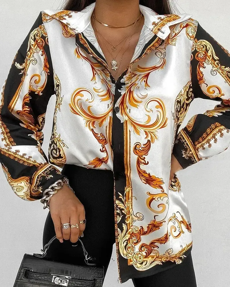 Xieyinshe - Baroque Print Long Sleeve Button Down Shirt