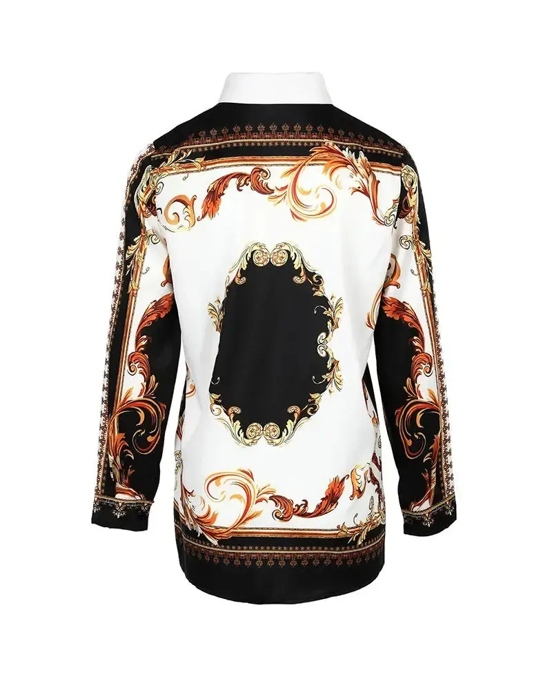 Xieyinshe - Baroque Print Long Sleeve Button Down Shirt