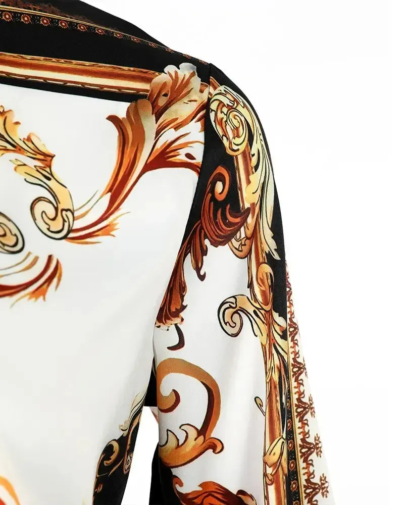 Xieyinshe - Baroque Print Long Sleeve Button Down Shirt