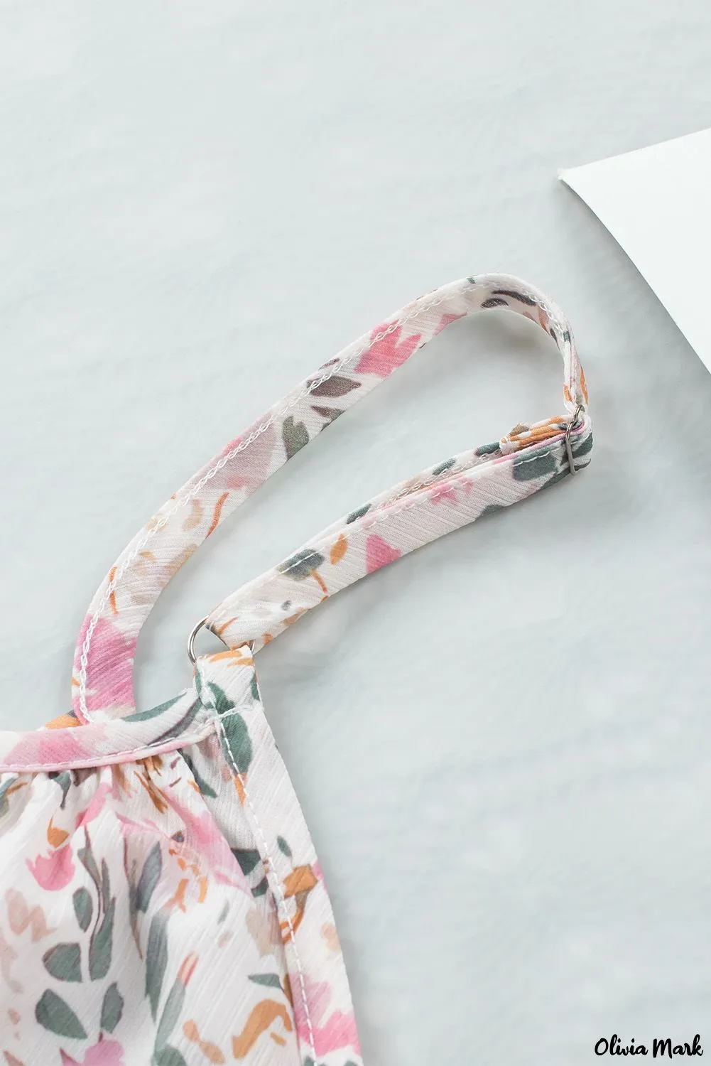 Xieyinshe - Floral Tie Neck Long Sleeve Crinkle Blouse