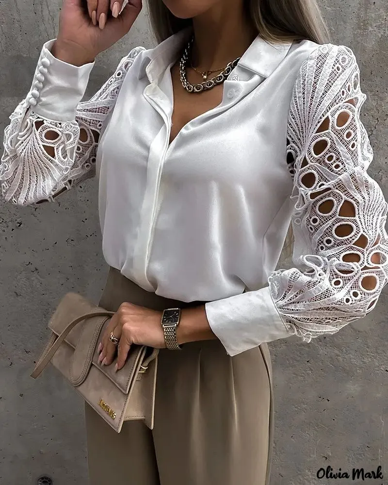 Xieyinshe - Lace Long Sleeve Button Down Shirt