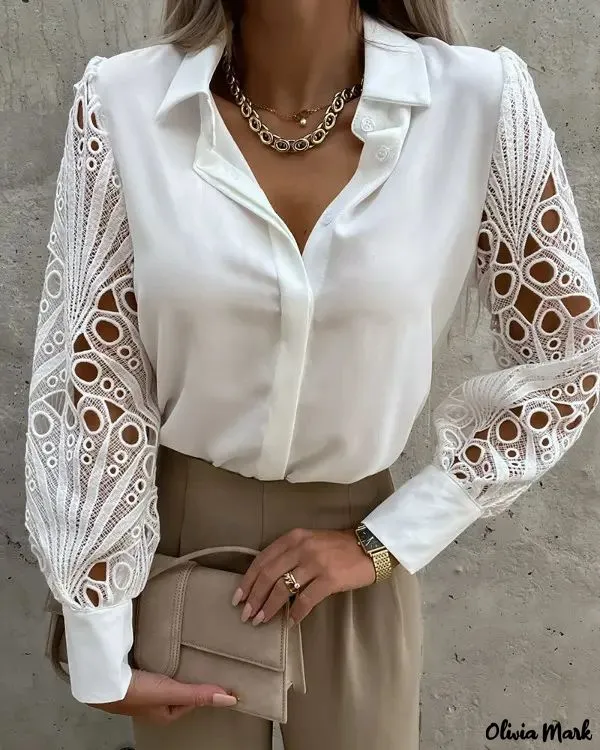 Xieyinshe - Lace Long Sleeve Button Down Shirt