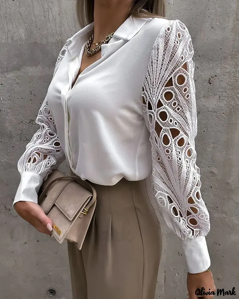 Xieyinshe - Lace Long Sleeve Button Down Shirt