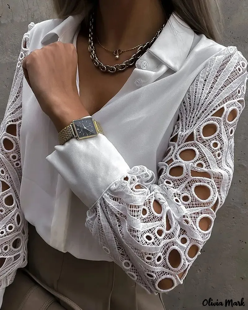 Xieyinshe - Lace Long Sleeve Button Down Shirt