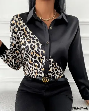 Xieyinshe - Leopard Print Long Sleeve Button Down Casual Shirt