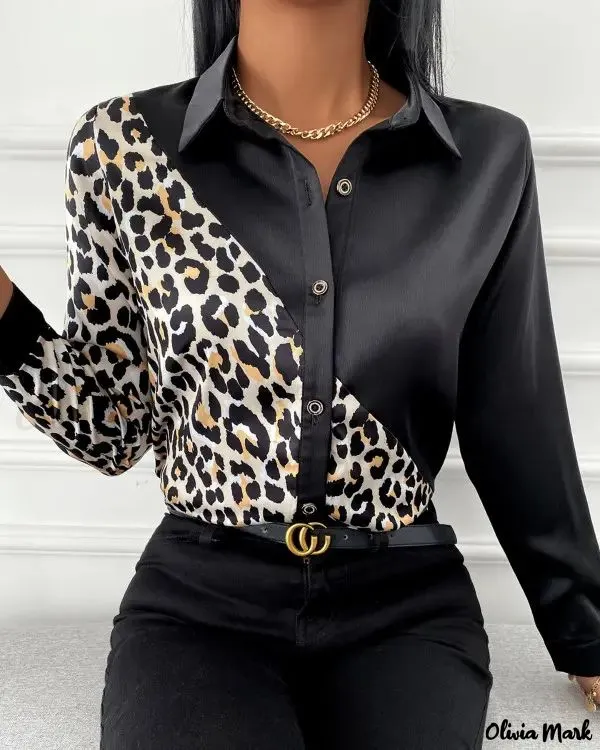 Xieyinshe - Leopard Print Long Sleeve Button Down Casual Shirt