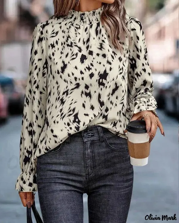 Xieyinshe - Long sleeve top with all over print and ruched detail