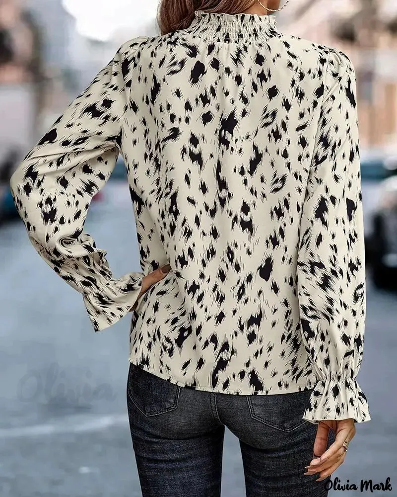 Xieyinshe - Long sleeve top with all over print and ruched detail