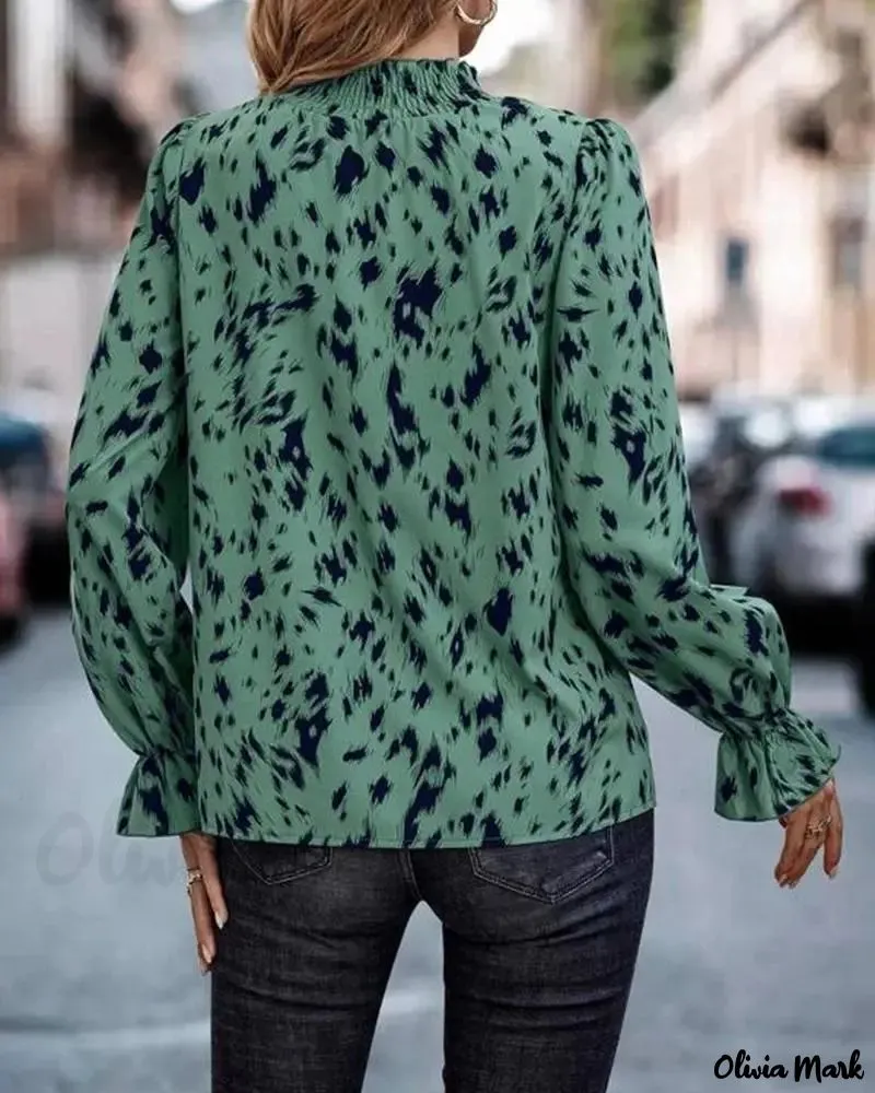Xieyinshe - Long sleeve top with all over print and ruched detail