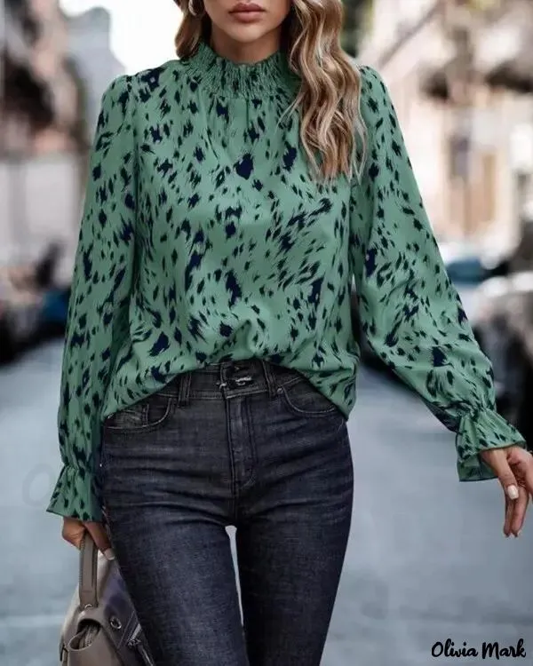 Xieyinshe - Long sleeve top with all over print and ruched detail