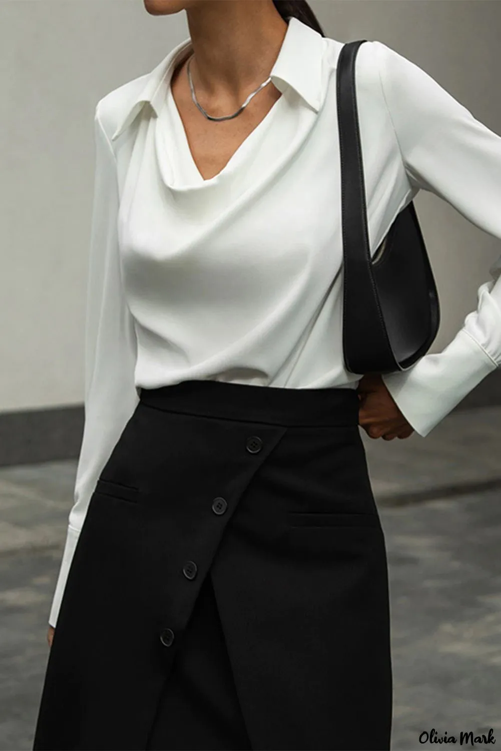 Xieyinshe - Polo Neck Long Sleeve Blouse