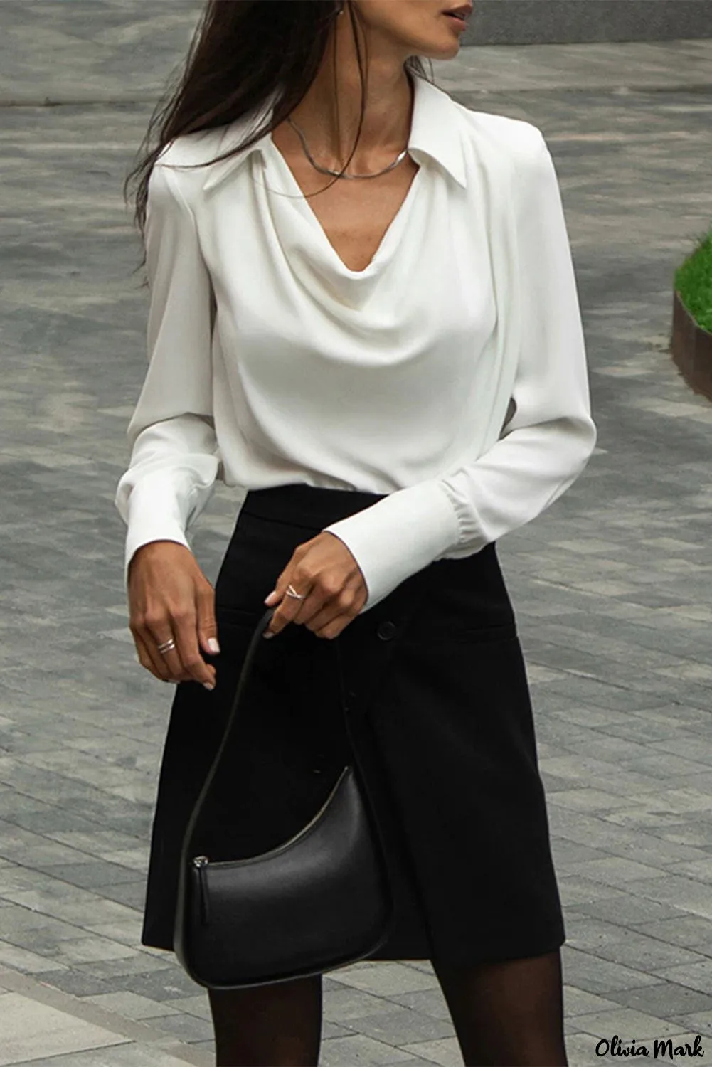 Xieyinshe - Polo Neck Long Sleeve Blouse