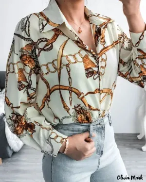 Xieyinshe - Scarf Print Long Sleeve Top
