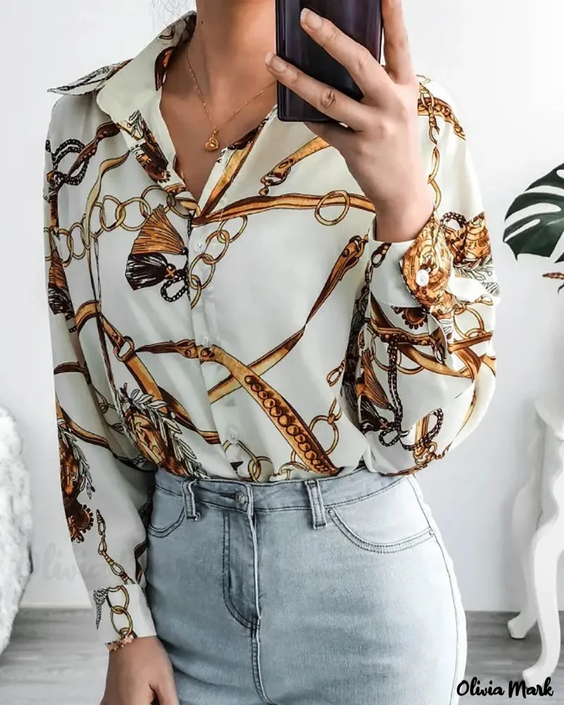 Xieyinshe - Scarf Print Long Sleeve Top