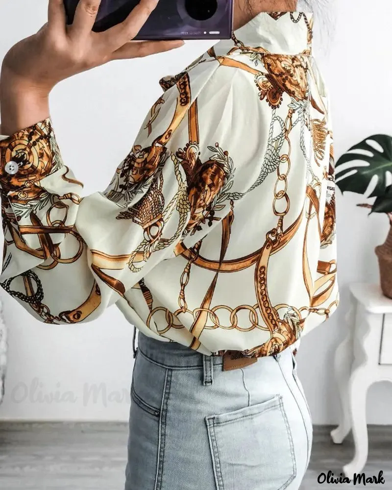 Xieyinshe - Scarf Print Long Sleeve Top