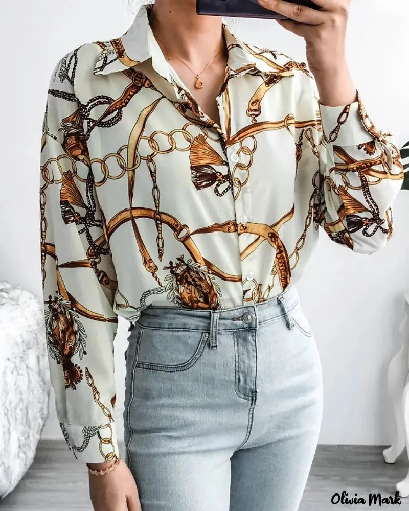 Xieyinshe - Scarf Print Long Sleeve Top