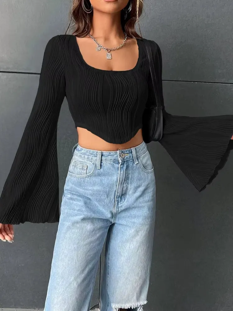 Y2K Flared Sleeve Crop Top