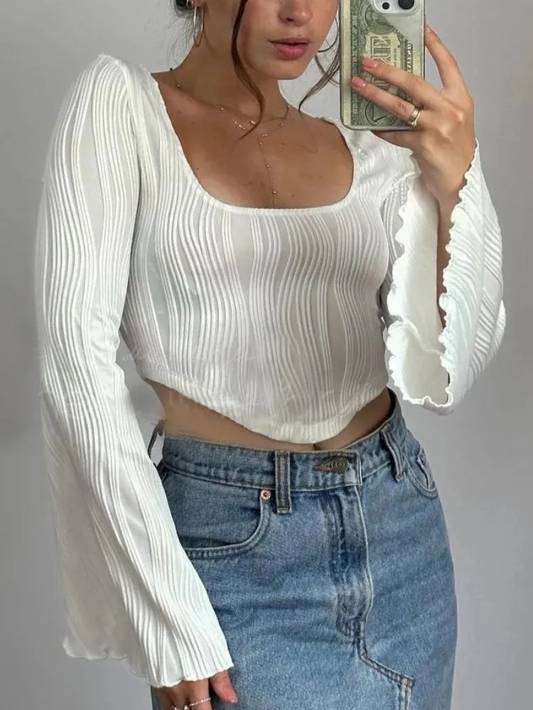 Y2K Flared Sleeve Crop Top