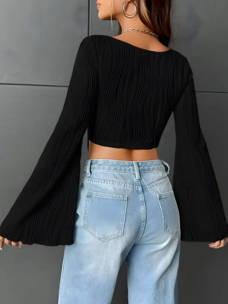 Y2K Flared Sleeve Crop Top