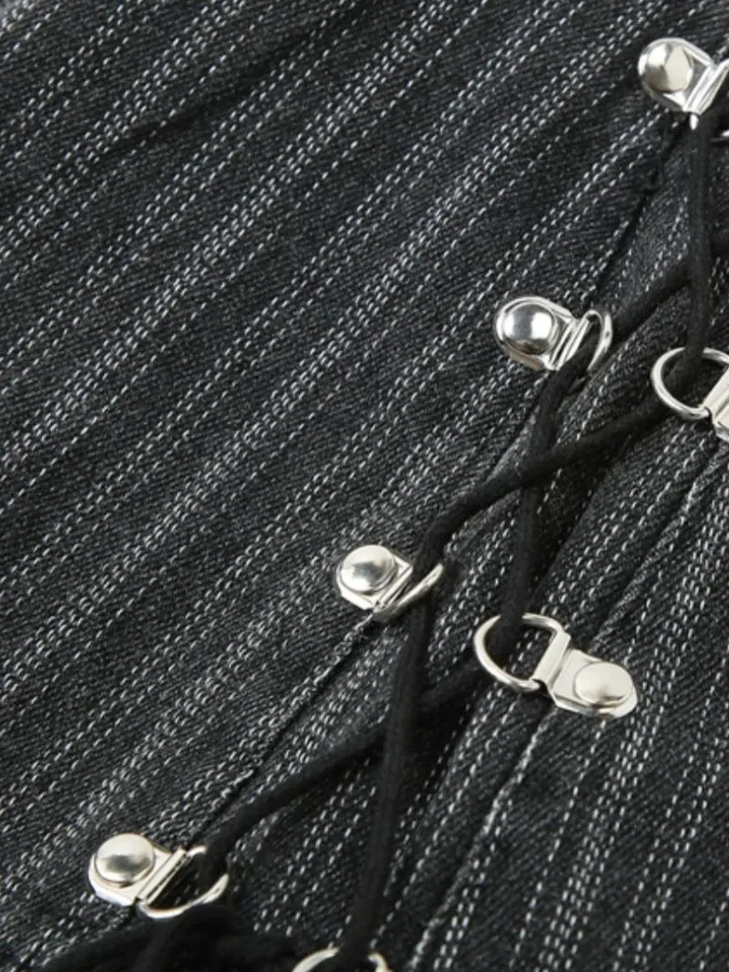 Y2K Lace Up Pleated Mini Skirt