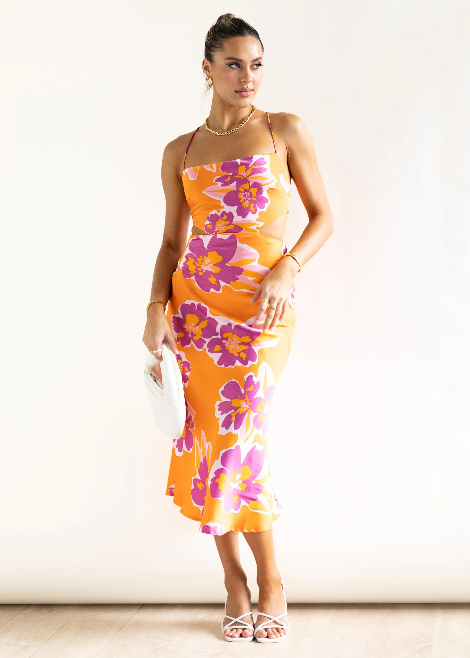 Yarah Midi Dress - Tangerine Floral
