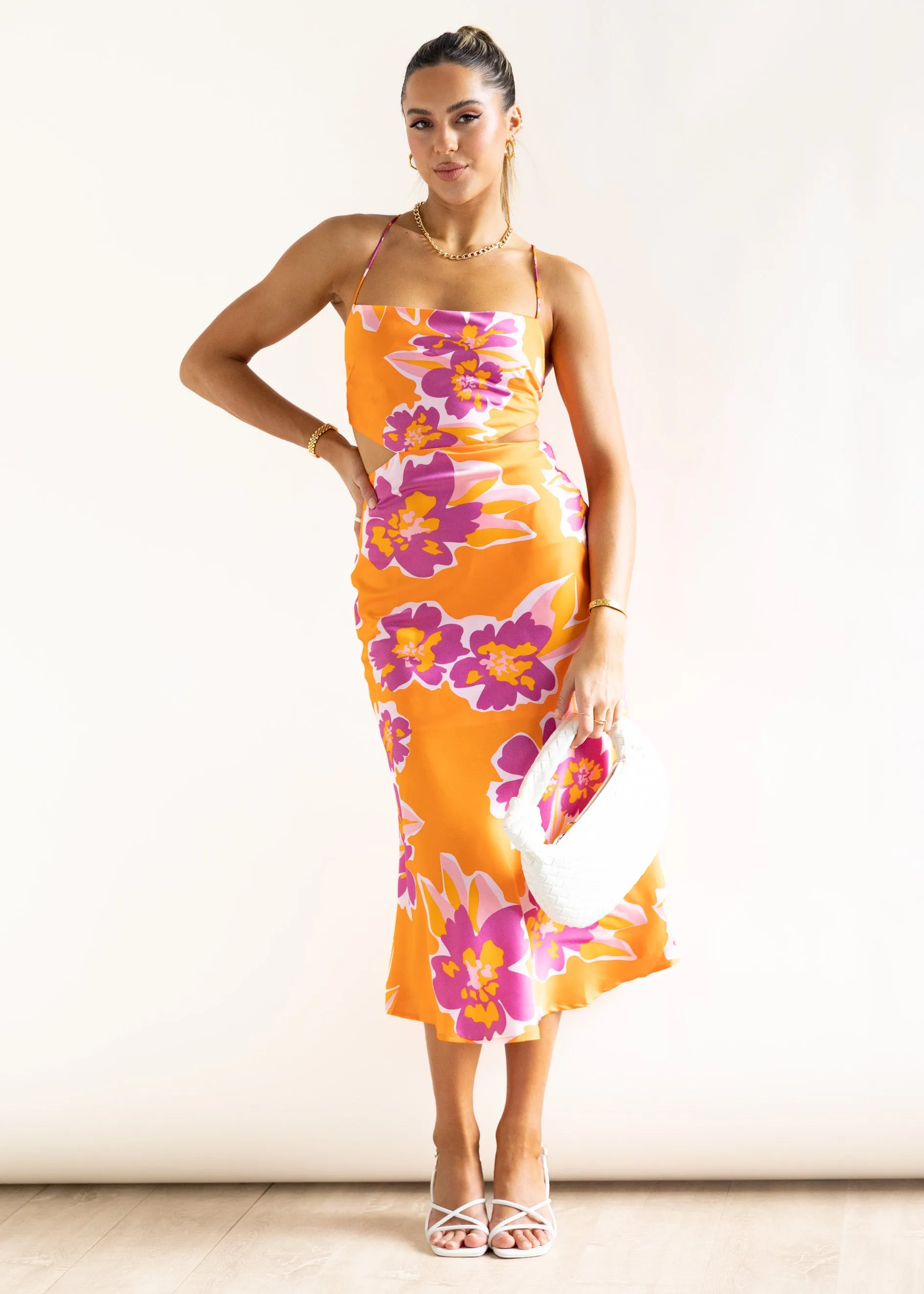Yarah Midi Dress - Tangerine Floral