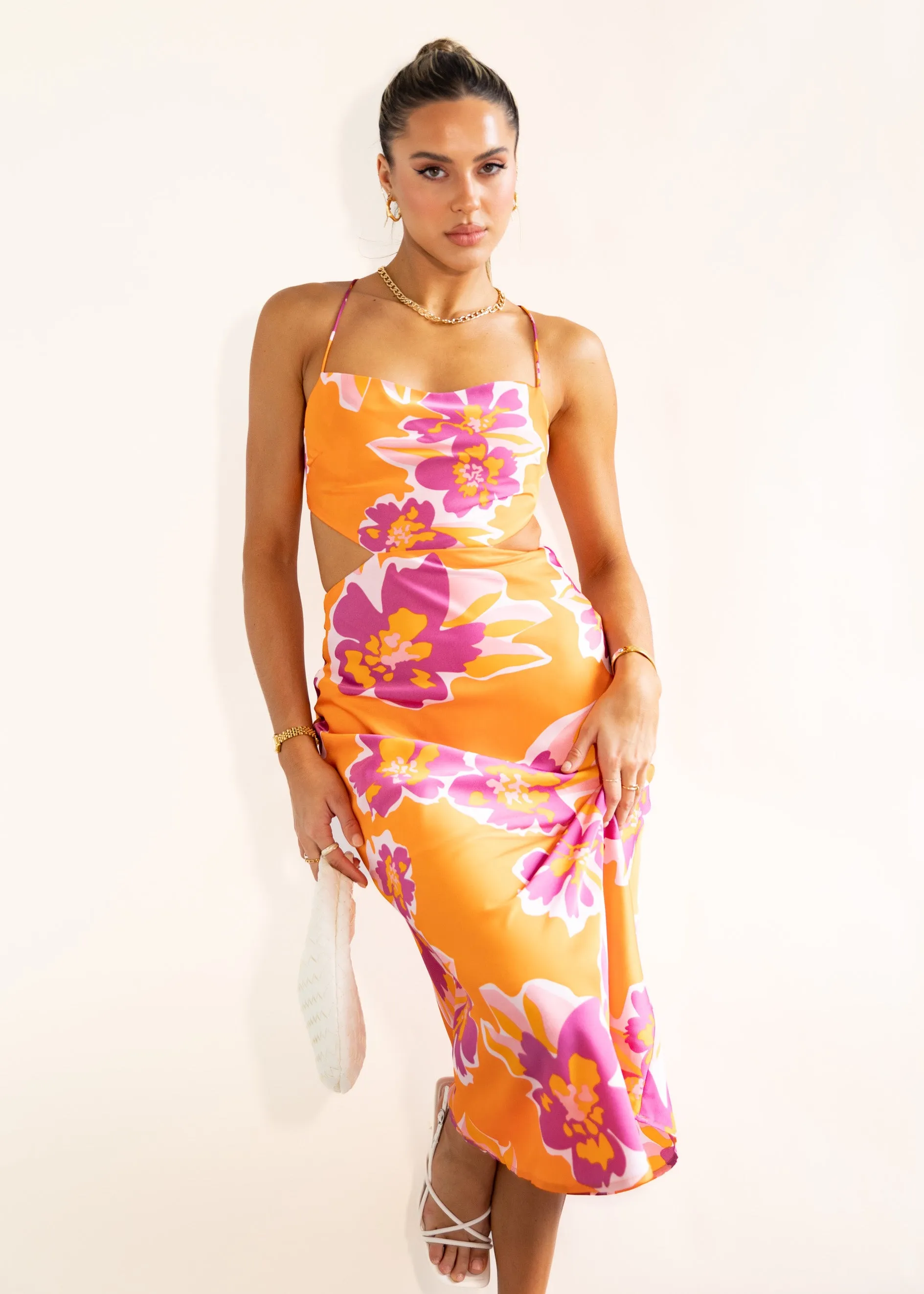 Yarah Midi Dress - Tangerine Floral