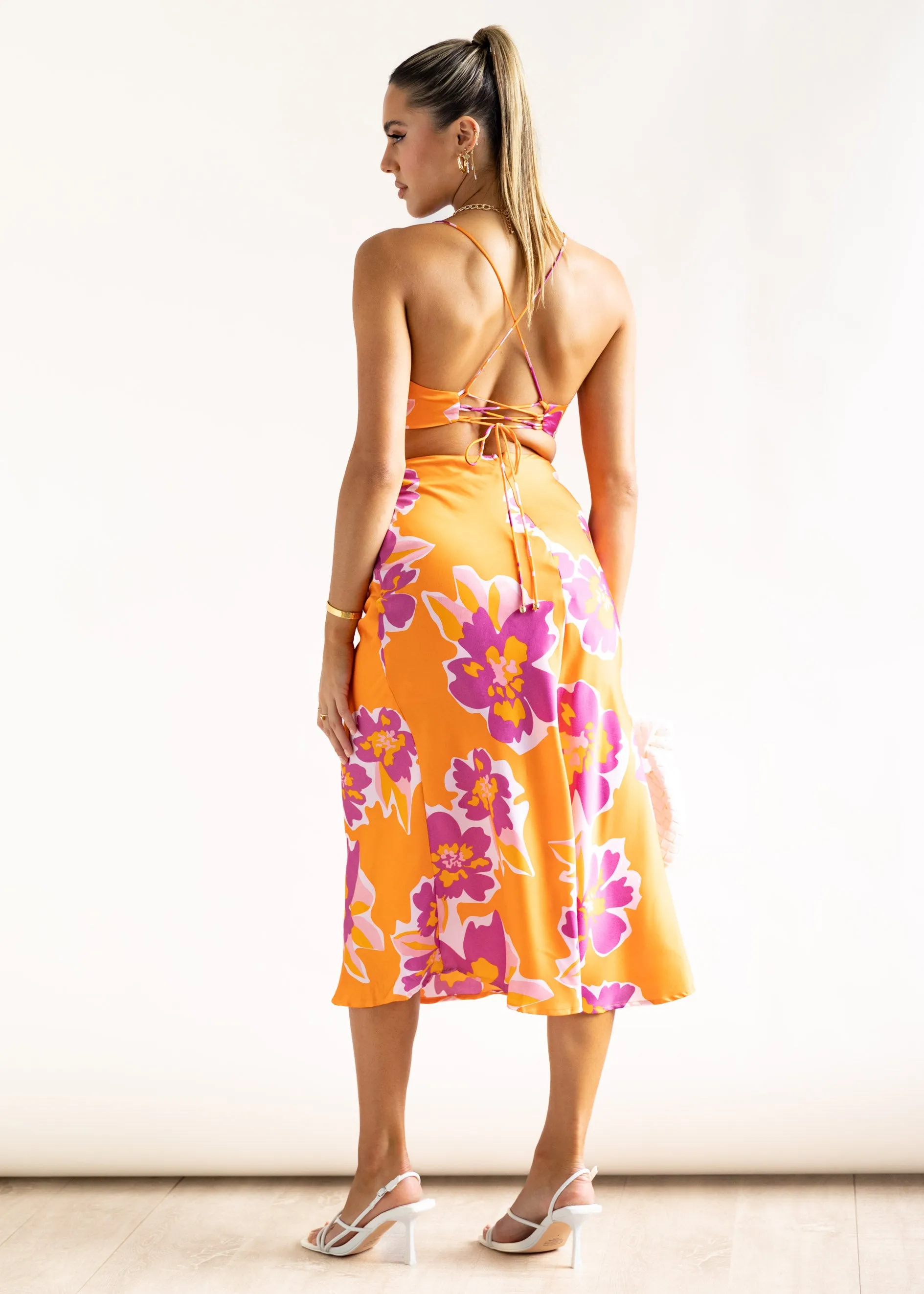 Yarah Midi Dress - Tangerine Floral