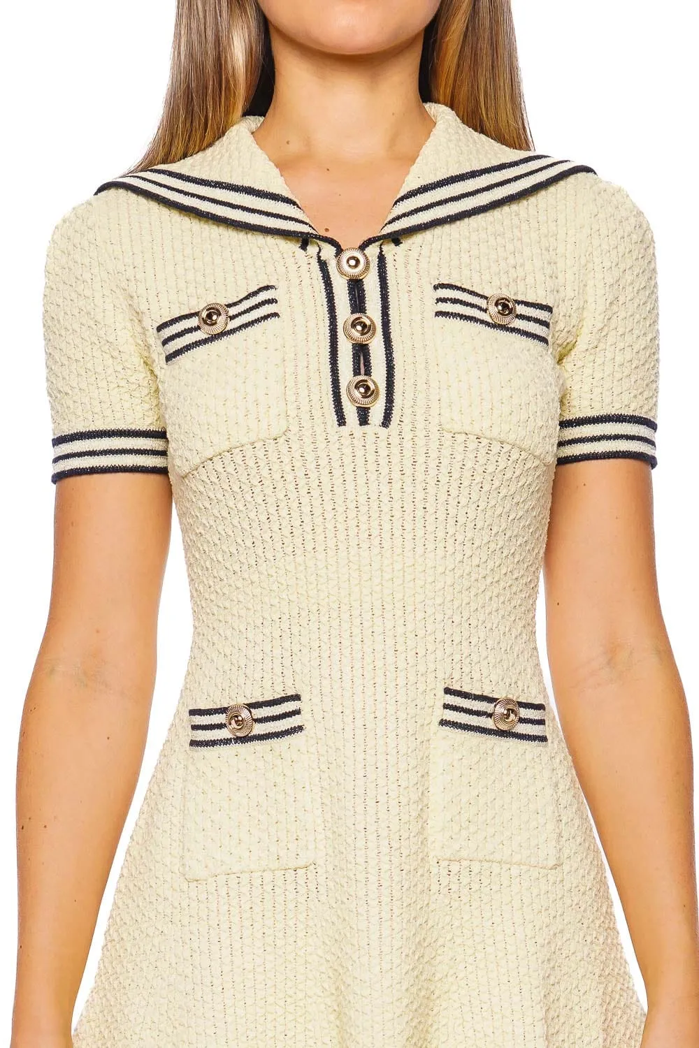 Yellow Nautical Textured Knit Mini Dress