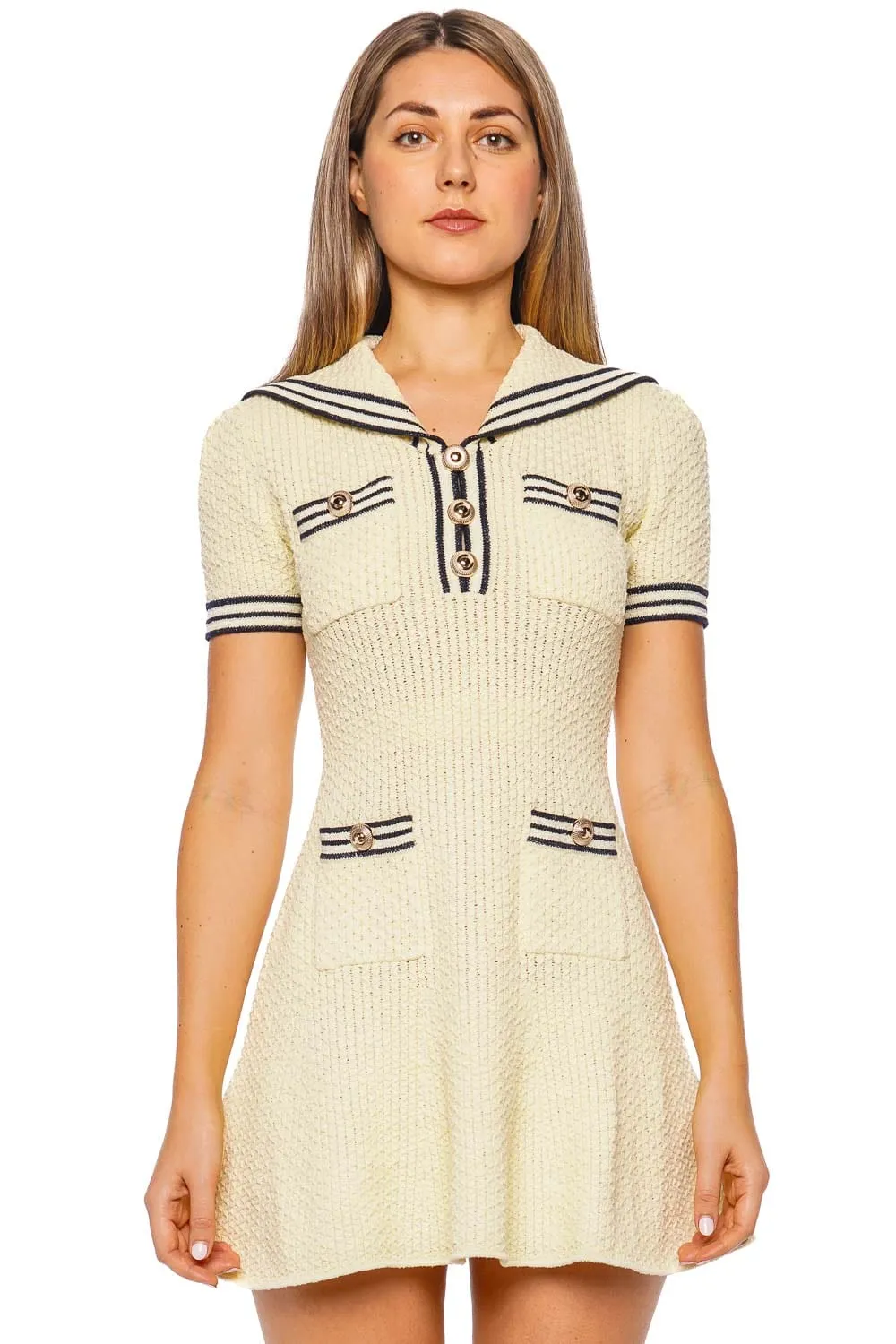 Yellow Nautical Textured Knit Mini Dress