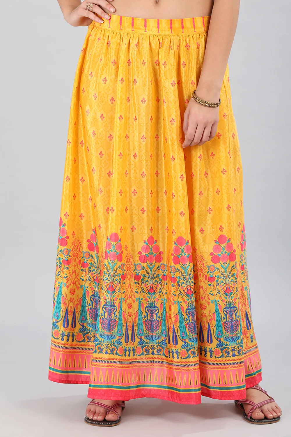 Yellow Printed Flared Skirt