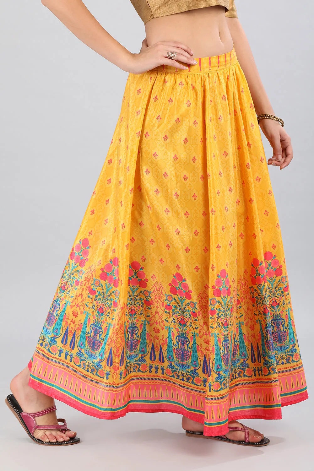 Yellow Printed Flared Skirt