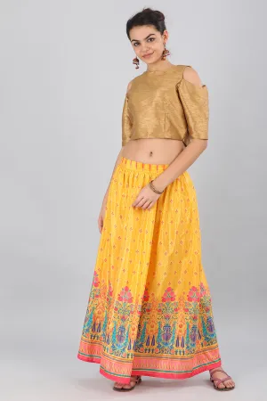 Yellow Printed Flared Skirt