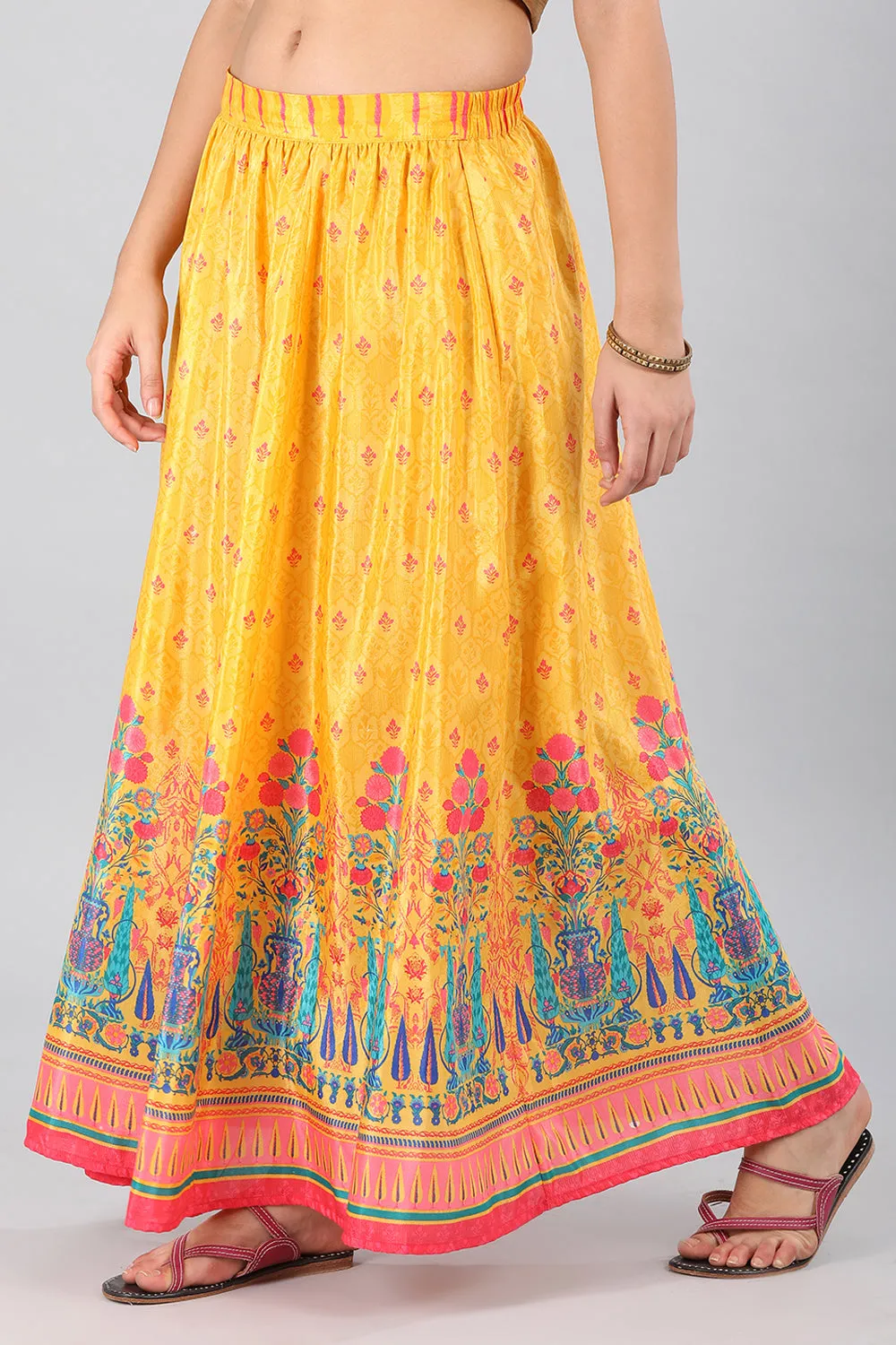 Yellow Printed Flared Skirt